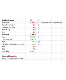 Deigberegning i excel ark